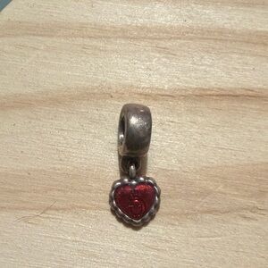 Pandora Silver Heart Charm with Red Accent